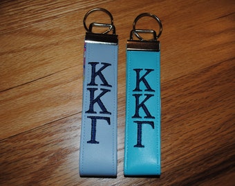 Kappa Kappa Gamma, Sorority Keychain, Faux Leather -Choose Color/Lining/ Wristlet,Licensed product, Embroidery, Keyfob, Vinyl