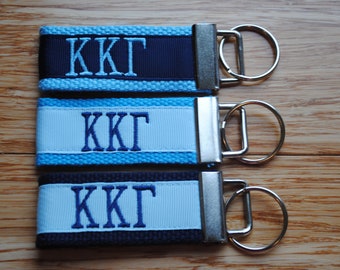 Kappa Kappa Gamma Sorority Keychain/SMALL/Solid Ribbon/Keyfob/Monogram/Choose Design/Sorority/Letter/Licensed product/Embroidery 3 1/2" long