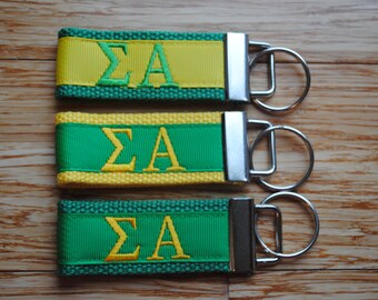 Sigma Alpha Sorority Keychain/SMALL/Solid Ribbon/Keyfob/Monogram/Choose Design/Sorority/Letter/Licensed product/Embroidery 3 1/2" long