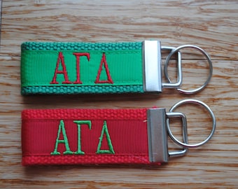 Alpha Gamma Delta Sorority Keychain/SMALL/Solid Ribbon/Keyfob/Monogram/Choose Design/Sorority/Letter/Licensed product/Embroidery 3 1/2" long