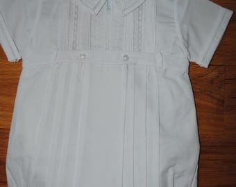 Feltman Bros Baby Boy Romper Pintucked Creeper Baptism Christening 3M,  White, New with tags