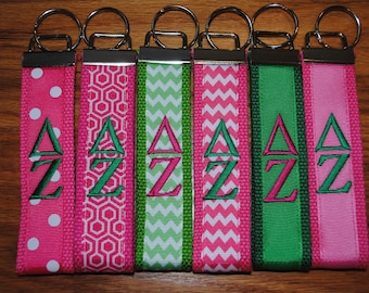 Delta Zeta - Sorority Keychain Monogrammed-Choose Sorority and Design, Personalized Wristlet Licensed product.Key Fob, Embroidery