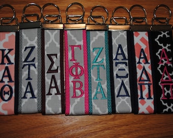 Sorority Keychain, Keyfob - Quadrofoil fabric Monogrammed-Choose Design,Sorority, Letter, Personalized Wristlet Licensed product, Embroidery