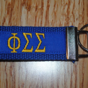 Phi Sigma Sigma Sorority Keychain/SMALL/Solid Ribbon/Keyfob/Monogram/Choose Design/Sorority/Letter/Licensed product/Embroidery 3 1/2&quot; long