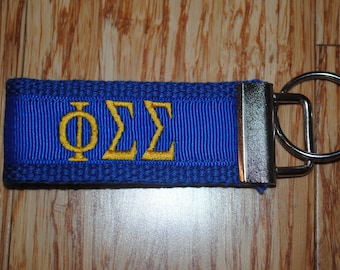 Phi Sigma Sigma Sorority Keychain/SMALL/Solid Ribbon/Keyfob/Monogram/Choose Design/Sorority/Letter/Licensed product/Embroidery 3 1/2" long