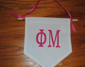 Phi Mu Sorority Embroidered Wall Hanging – White Canvas Banner