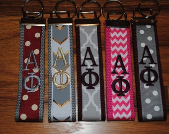 Alpha Phi Sorority Keychain -  Monogrammed/Embroidery Key Fob Keychain Wristlet(OFFICIAL LICENSED PRODUCT)