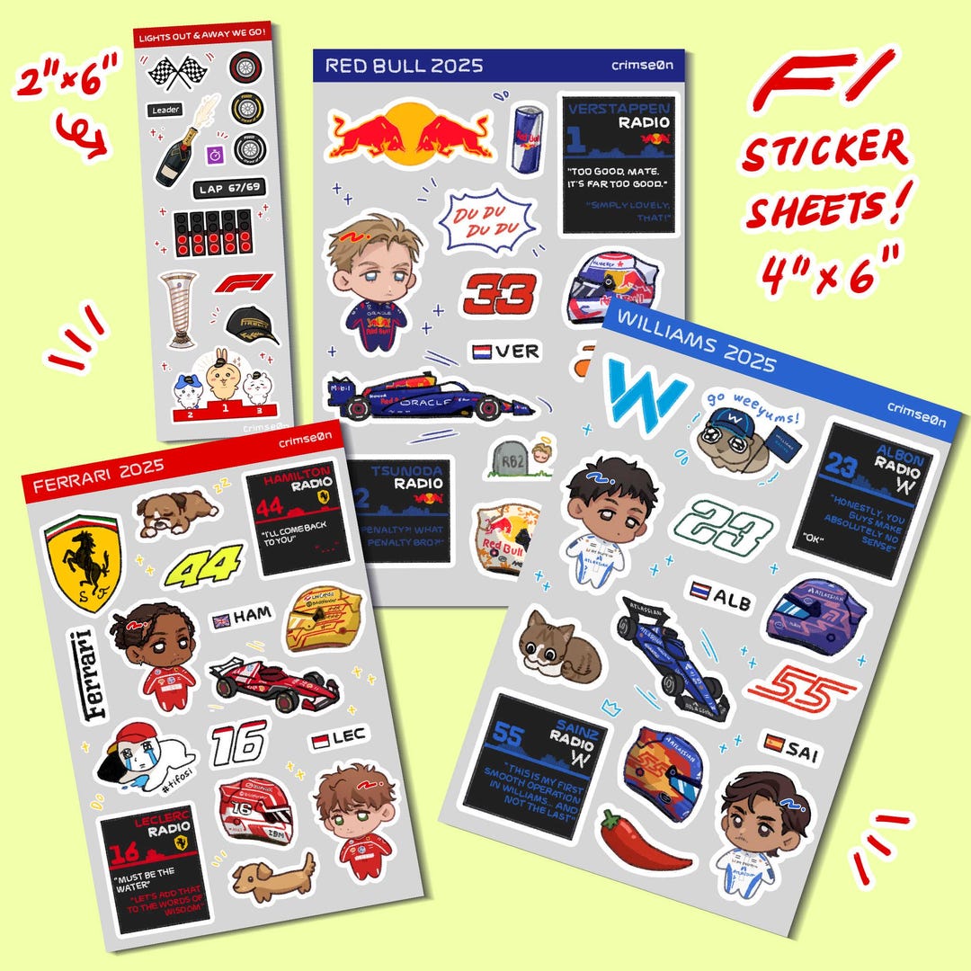 F1 Formula 1 Sticker Sheets (red Bull Racing, Williams, Ferrari) - Etsy UK