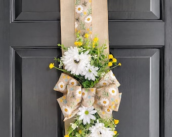 Handmade Double sided Daisy Door Swag, 48 inch over the door  burlap wreath.