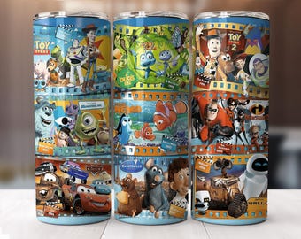 Bicchiere termico con tema film d'animazione retrò, confezione da 20 oz, confezione con cartoni animati, bicchiere termico per bambini, regalo di compleanno per bambini, confezione con bicchiere termico, file PNG