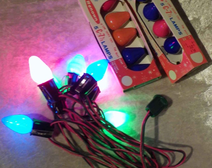 Vintage C71/2 7 Bulb Christmas Lights Green/red Wire 1950's With