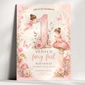 Fairy First Birthday Invitation Girl, Fairy 1st Birthday Invite, Girl 1st Birthday Invitation, Garden Fairy Birthday, Canva Template product logo