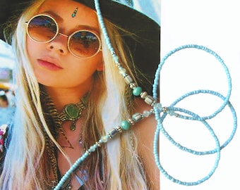 Eyeglass chain, Aqua blue silver, glasses chain, beaded eyeglass chain, eyewear chain, chain for glasses, glasses strap, boho, tribal, beach