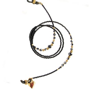Chaîne à lunettes, noir et or, chaîne à lunettes en perles, chaîne à lunettes, porte-lunettes, chaîne à lunettes de soleil, chaîne à lunettes, chaîne pour lunettes