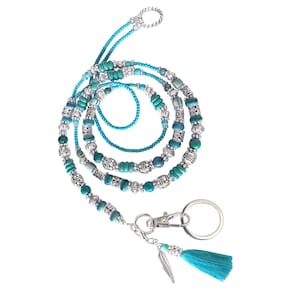 Lanyard, Turquoise teal silver, bead ID holder, beaded lanyard, Boho, Southwest, Tribal, necklace lanyard, ID necklace, lanyard for women