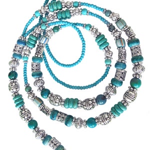 Lanyard, Turquoise teal silver, bead ID holder, beaded lanyard, Boho, Southwest, Tribal, necklace lanyard, ID necklace, lanyard for women