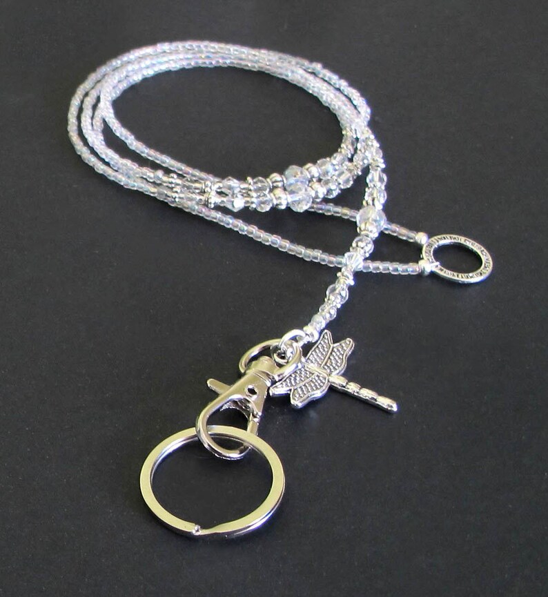 Lanyard Crystal Silver Beaded Lanyard Necklace Lanyard Etsy