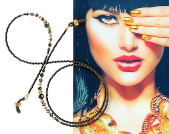 Eyeglass chain, Black and gold, beaded eyeglass chain, glasses chain, glasses holder, sunglass chain, eyewear chain, chain for glasses