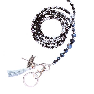 Lanyard, black silver crystals, crystal lanyard, ID necklace, Luxury lanyard, lanyard for ID card, ID badge holder, lanyards for women
