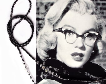 Eyeglasses chain, Black and crystal, beaded glasses chain, sunglasses chain, eyeglasses holder, chain for glasses, glasses holder, handmade