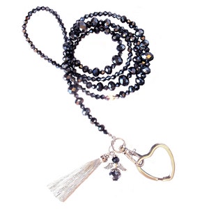 Cordão, cristal preto, cordão de moda de luxo, cordão de cristal, porta-cartões de identificação, cordão de colar, cordão de contas, cordão feminino, ideia de presente