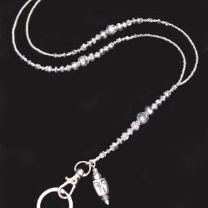 Lanyard, Silver on silver, beaded lanyard, necklace lanyard, ID card necklace, breakaway lanyard, lanyard for ID card, lanyard for women image 6