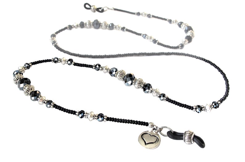 Eyeglass Chain Black With Silver Luxury Beaded Glasses Etsy