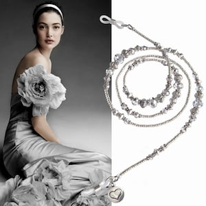 Eyeglass Chain, Silver on silver, luxury glasses chain, beaded glasses chain, silver eyeglass holder, sunglasses chain, chain for glasses