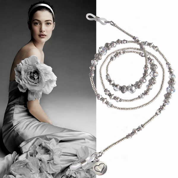 Eyeglass Chain, Silver on silver, luxury glasses chain, beaded glasses chain, silver eyeglass holder, sunglasses chain, chain for glasses