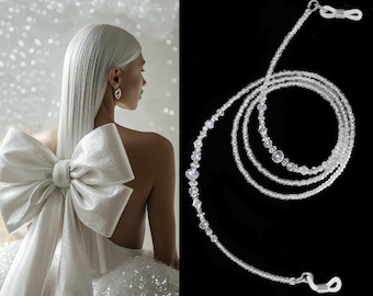 Lenzenvloeistofketting, kristalzilver, lenzenvloeistofketting met kralen, kristallen glazenketting, ketting voor glazen, zonnebrilketting, glazenhouder, handgemaakt