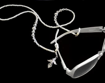 Eyeglass chain, pearl glasses chain, white pearls crystals, pearl eyeglass chain, glasses chain, chain for glasses, sunglasses chain, luxury