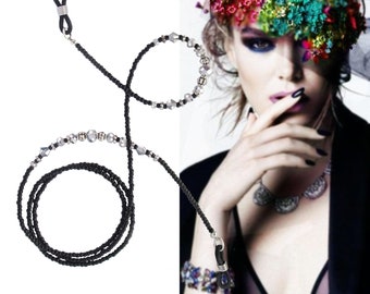 Eyeglass chain, Black beaded eyewear chain, sunglasses holder, reading glasses chain, spectacles chain, glasses lanyard.