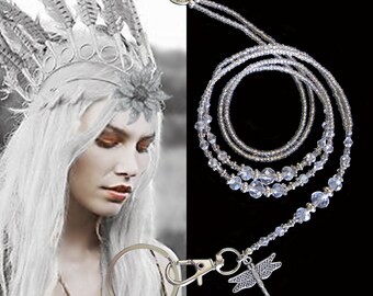 Lanyard, crystal silver, beaded lanyard, necklace lanyard, crystal lanyard, lanyard for ID badge, lanyard for women, nametag holder