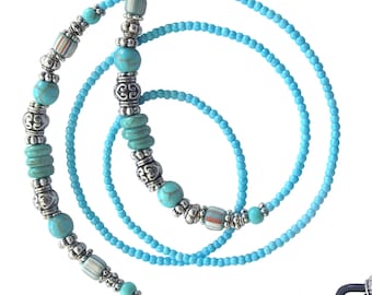 Eyeglass chain, aqua blue, turquoise silver, glasses chain, beaded eyeglass chain, sunglasses holder, chain for glasses, sunnies chain, boho