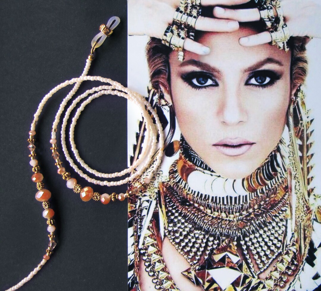 Eyeglasses Chain, Cream With Gold, Beaded Glasses Chain, Eyeglass Chain