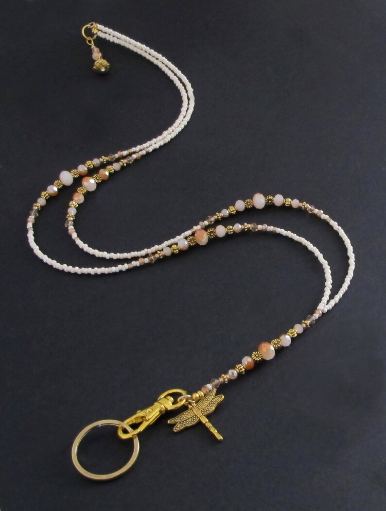 Lanyard Cream gold crystal bead lanyard beaded lanyard Etsy