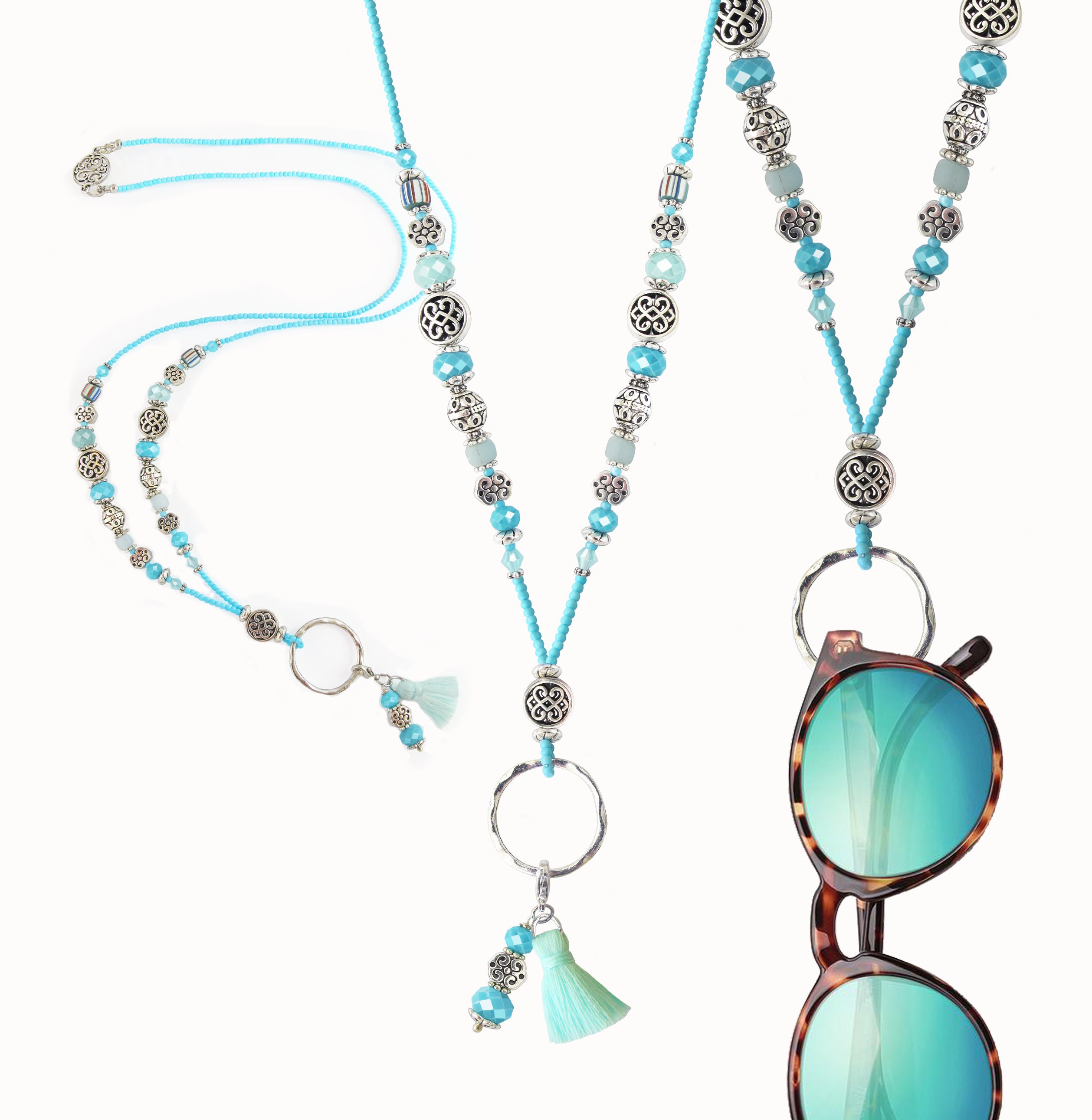 Eyeglass necklace, beaded eyeglass holder, aqua glasses necklace, eyeglasses loop, necklace for glasses, glasses holder, glasses chain, boho
