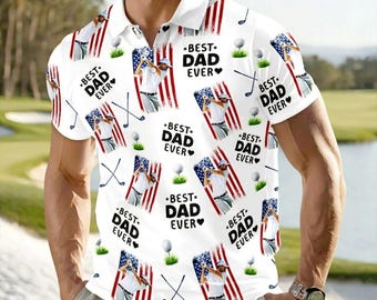 Custom Photo Best Dad Ever American Flag Polo Shirt, Personalized Father’s Day Outdoor Golf Shirt, Unique Gift for Golfer, Gift For Dad