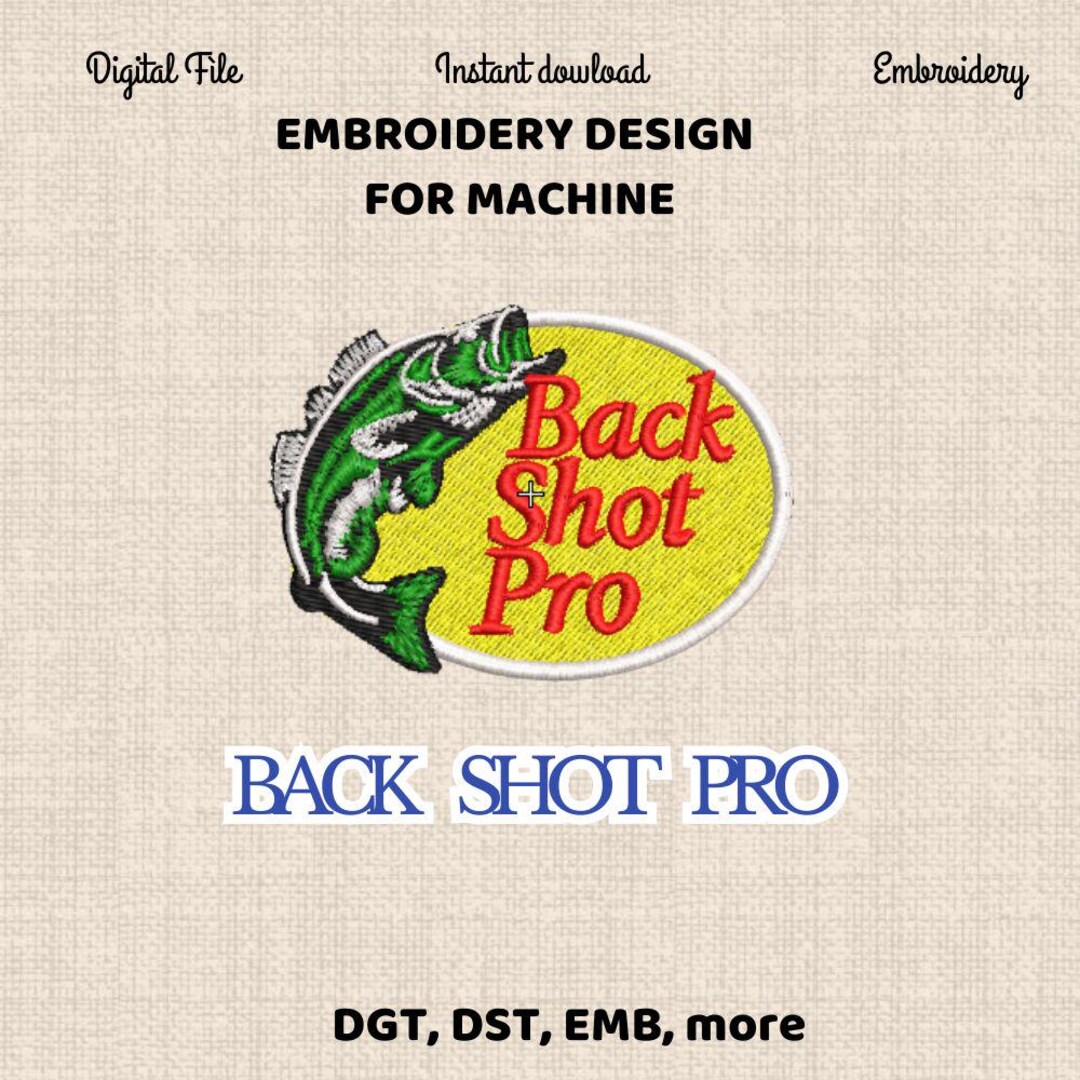 Back Shot Pro Embroidery Design, Fishing Bass Patch Machine Embroidery ...