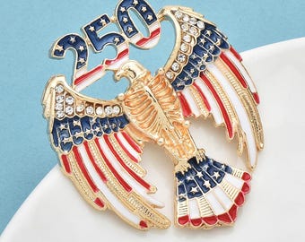 Amerikansk 250-årsjubileumsbrosch 1776–2026, USA:s patriotisk örnnål, smycken för självständighetsdagen, rödvitblå brosch, frihetsgåva