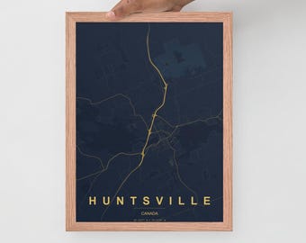 Huntsville Ontario Map Print - 12"×16" | Framed Blueprint Style Wall Art | Muskoka Cottage Decor | Algonquin Inspired Gift