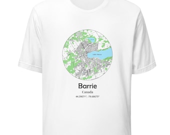Barrie Ontario Map T-Shirt | Lake Simcoe Tee | Minimal Coordinates Shirt | Canada Map Shirt | Cottage Country Unisex Tee | Barrie Gift