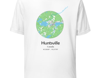 Huntsville Ontario Map T-Shirt | Muskoka Canada Shirt | Minimal Coordinates Tee | Huntsville Gift | Cottage Country Unisex Shirt