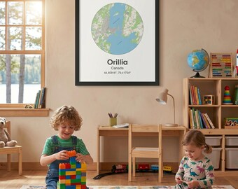 Orillia Ontario Framed Wall Art | Lake Simcoe Map Poster | Minimal Canadian Cottage Decor | Orillia Landscape Print | Modern Framed Poster