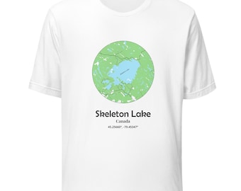 Skeleton Lake Ontario Unisex T-Shirt | Muskoka Cottage Tee | Minimal Lake Map Shirt | Canada Map Apparel | Skeleton Lake Gift