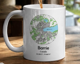 Barrie Ontario Map Mug | Lake Simcoe Coffee Mug | Minimal Coordinates Mug | Canada Map Mug | Cottage Country Gift