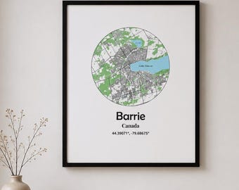 Barrie Ontario Map Framed Print | Lake Simcoe Wall Art | Minimal Map Poster | Canada Map Art | Cottage Country Wall Decor | Barrie Gift