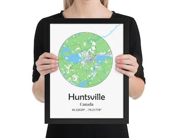 Huntsville Ontario Framed Map Print | Framed Muskoka Map | Minimal Wall Art | Canada Map Poster | Cottage Decor | Huntsville Gift