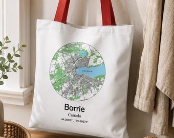 Barrie Ontario Map Tote Bag | Lake Simcoe Canvas Tote | Minimal Map Bag | Canada Travel Tote | Cottage Market Bag | Barrie Gift | Barrie Bag
