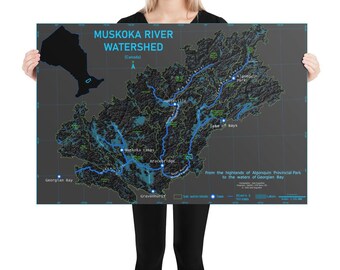 Muskoka Watershed Map 24"x36" Unframed Premium Luster Print | Ontario Watershed Series | Cottage Wall Art | Muskoka Gift